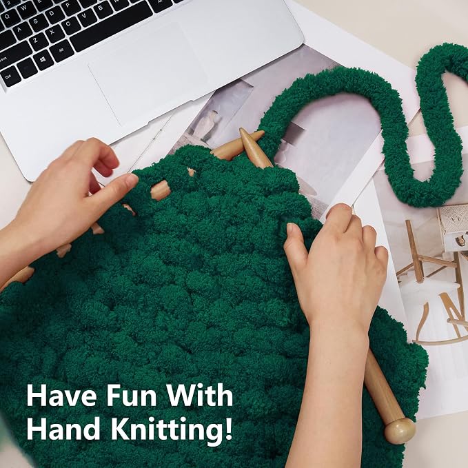 Cozyful Chunky Yarn for Hand Knitting - #10 Chunky Chenille Yarn, Jumbo Big Thick Chunky Yarns for Crocheting, Super Bulky Chunky Knit Blanket Yarns, 8 Skein (22 yds 8 oz Each Skein), Forest Green
