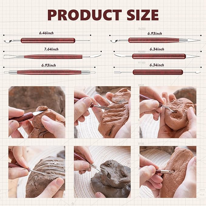 Clay Tools Sculpting, Double-Sided Polymer Carving Tools Kit, Wood Ceramic Tool Set for Pottery, Air Dry Clay, Polymer Clay, Sculpting, Modeling, Pumpkin Carving and Supplies