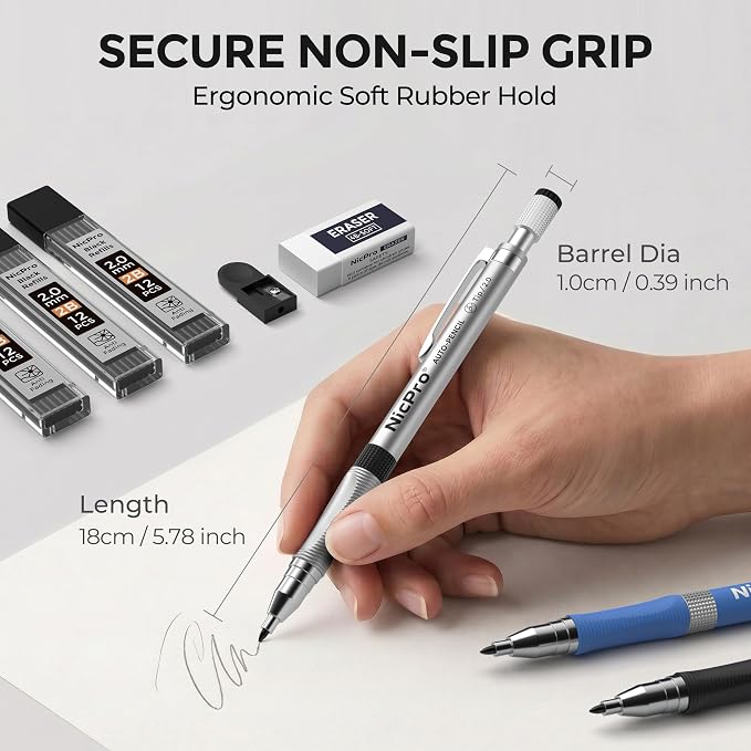Nicpro 11 Pieces Colors 2mm Mechanical Pencil Set 3 PCS Carpenter Drafting