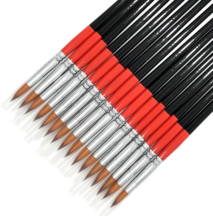 Size #6 Pointed Round Paint Brush Set of 16, Premium Taklon Synthetic Hair | No Shedding Bristles for Acrylic Watercolor Oil Gouache Tempera Enamel Ink Painting for Students, Professionals & Artists