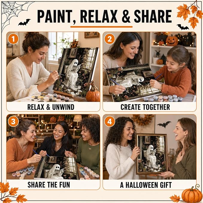 Halloween Ghost Paint by Numbers Kit for Adults, 16x20 inch | DIY Painting Kits Crafts for Adults, Relieve Stress, Frame Canvas, Wooden Easel, Gift Box, Home Wall Decor