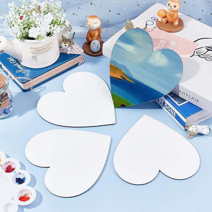 NBEADS 12 Pcs Heart Painting Canvas Panels, 5.9inch Blank Canvas Drawing Boards for Oil & Acrylic Painting Students Artist Hobby Painters and Beginners, 15x15cm