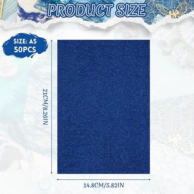 50 Sheets A5 Blue Multi Texture Junk Journal Scrapbook Decorative Paper