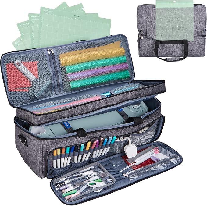 Double Layer Carrying Case with Mat Pocket for Cricut and Tools