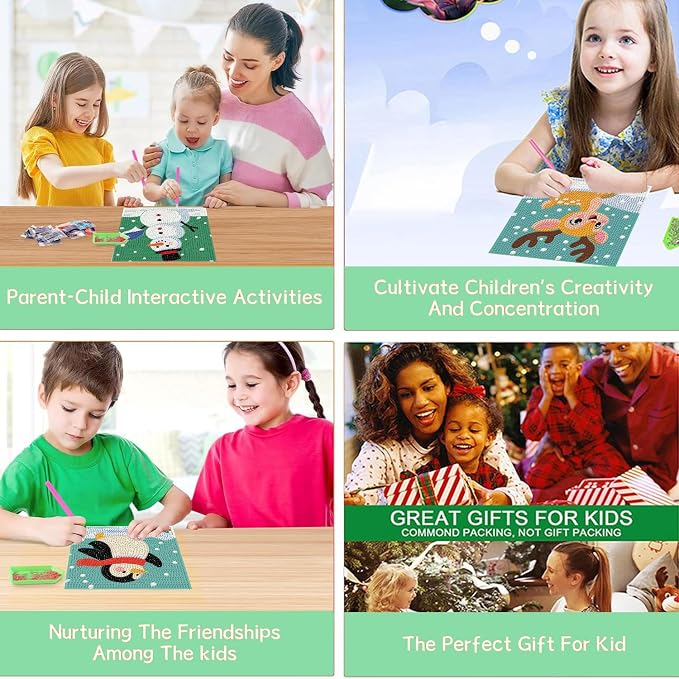 ICYANART 4 Pack Christmas Diamond Art Painting Kits for Kids 6x6 Inch | Christmas Diamond Art Kits for Kids Ages 4-8-12, Small Diamond Art Kits, Arts and Crafts for Kids(no Frame)