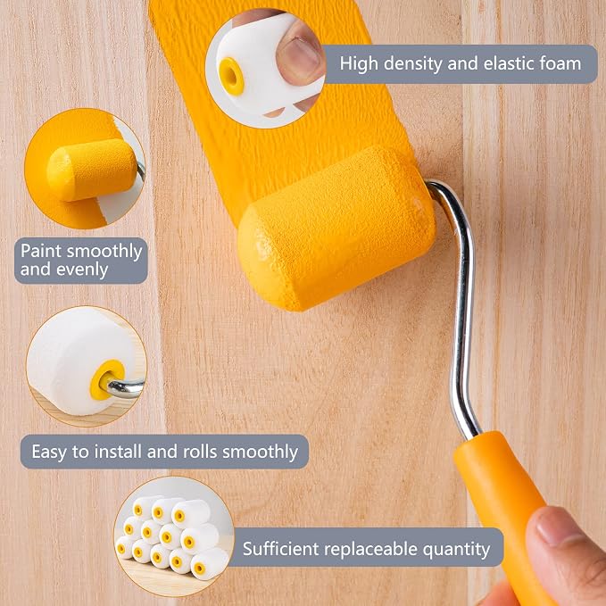 Mister Rui Mini Foam Paint Rollers Covers, 12 Pack 2 Inch Foam Rollers