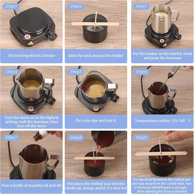 Complete Candle Making Kit With Wax Melter, Candle Making Supplies, Diy Arts&Crafts Kits Gift For Adults,Beginners,Including Soy Wax,Electric Stove,Wicks,Rich Scents,Rubber Pads,Wick Clips,Spoon, Etc.