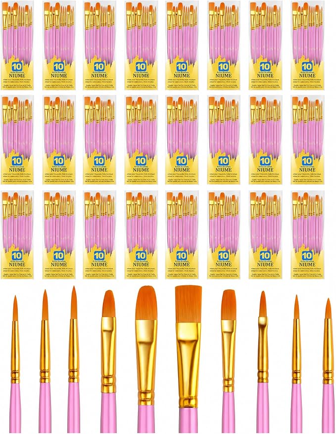 Acrylic Paint Brushes Set, 240Pcs Round Pointed Tip Artist Paintbrushes for Acrylic Painting Oil Watercolor Canvas Boards Rock Body Face Nail Art, Halloween Pumpkin Ceramic Crafts Supplies，Pink