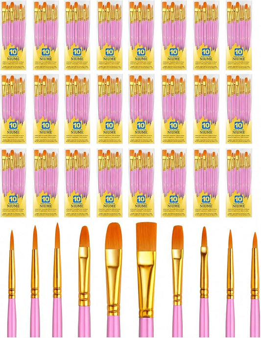 Acrylic Paint Brushes Set, 240Pcs Round Pointed Tip Artist Paintbrushes for Acrylic Painting Oil Watercolor Canvas Boards Rock Body Face Nail Art, Halloween Pumpkin Ceramic Crafts Supplies，Pink