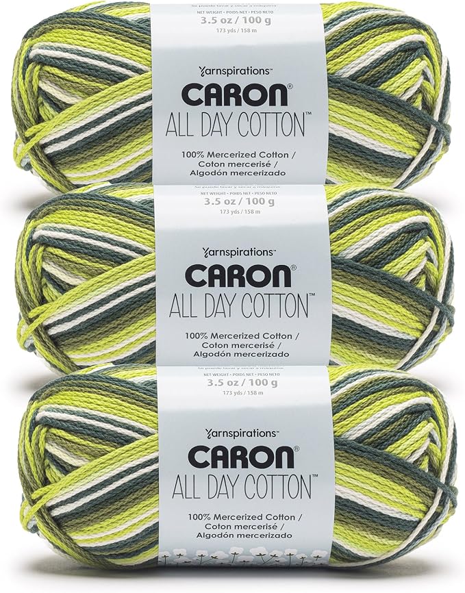 Caron All Day Cotton Prints Yarn for Crocheting, Calla Lily, 3-Pack | #4 Worsted Yarn, 100% Mercerized Cotton, Soft Crochet Yarn for Knitting, Amigurumi & Crafts, 173yds, 100g/3.5oz per skein
