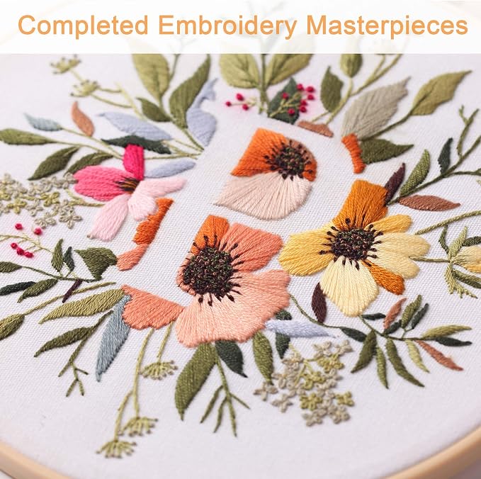 Harimau Letter Pattern P Embroidery Kit for Adult Beginners, Complete Starter Pack with 1 Hoop, Needles, Instruction Guide & Embroidery Stitch Video Tutorials