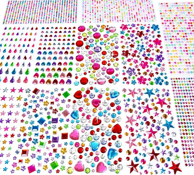 3228pcs Gems Stickers, Self Adhesive Rhinestone Jewel Gems | Acrylic Gems DIY Craft Decorative Diamond Stickers, Assorted Shapes Jewels Rhinestones Sticker, Gem Sticker Crafts Set