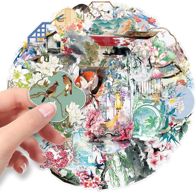 50PCS Ancient Chinese Style Stickers for Scrapbooking Journaling Junk Journal Scrapbook Supplies - Self-Adhesive Scrapbooking Stickers Supplies Journal Stuffers for Adult Card Making Letters DIY