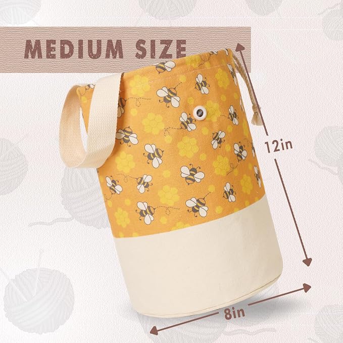 TOGETRUE Yarn Bag, Knitting Crochet Bag, Portable Yarn Storage Bags Organizer for Crocheting Project, Store Skein Ball, Short Knitting Needle (Medium, Bees)