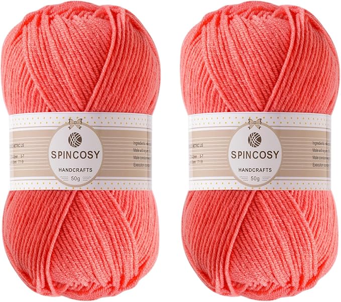 2 Pcs Crochet Yarn, Feels Soft 280 Yards Assorted Colors 4ply Acrylic Yarn,Yarn for Crochet & Hand Knitting-Watermelon red