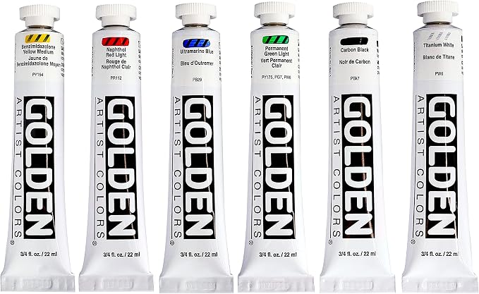 GOLDEN Heavy Body Acrylics Intro Set, 6 x 22 ml Tubes