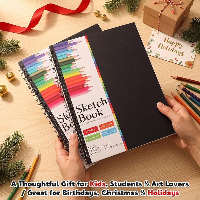 9 x 12 Sketch Book, 2-Pack, 50 Sheets Each, Top Spiral Bound