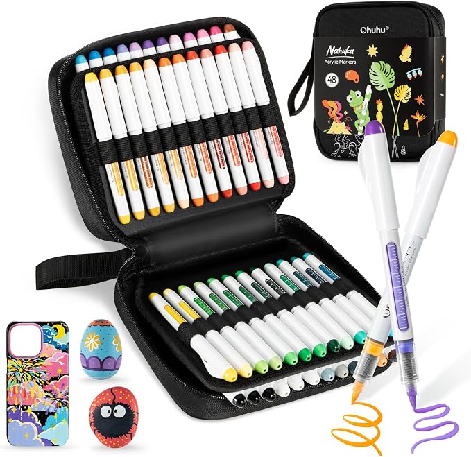 Ohuhu Acrylic Paint Markers Brush Tip 48 Pack Opaque Acrylic Markers-Nahuku