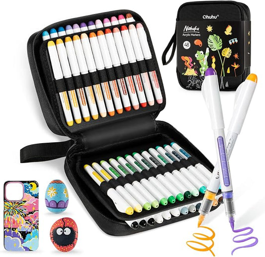 Ohuhu Acrylic Paint Markers Brush Tip 48 Pack Opaque Acrylic Markers-Nahuku