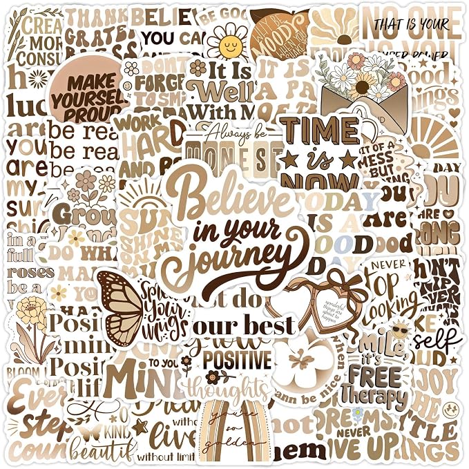50PCS Brown Emotional Support Inspirational Stickers
