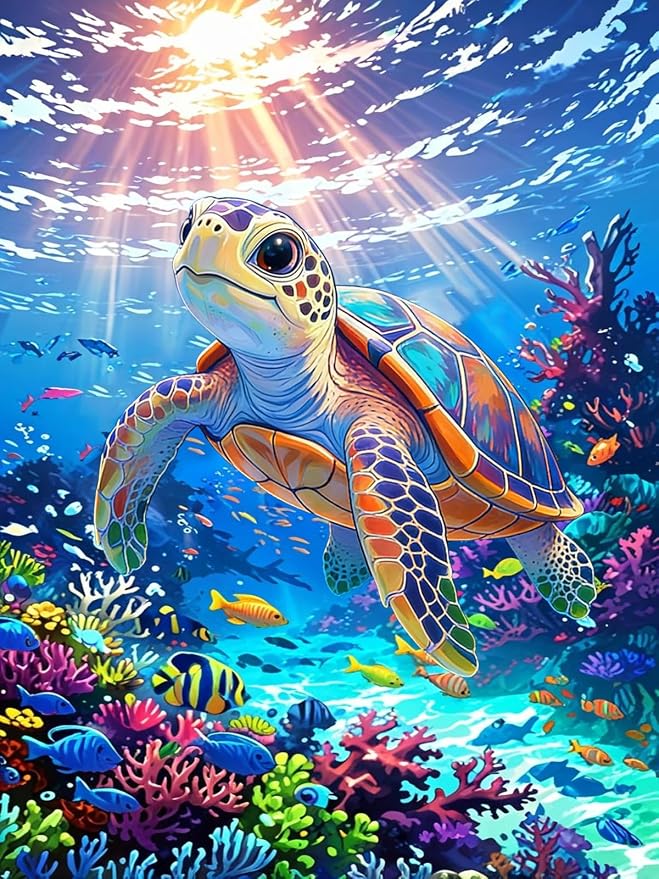 Yunruily Paint by Numbers for Adults - Sea Turtle Adult Paint by Numbers,Sea Turtle Painting by Numbers for Adults for Home Wall Decor and Birthday Gifts 16x20inch