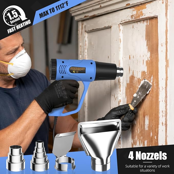 Heat Gun for Crafting,Dual Temperature Control(I: 572℉ & II:1112℉) Heat Gun' for Shrink Tubing, Vinyl And Resin, Fast Heating, Pistola De Calor with 4 Nozzles, Ideal for DIYers and Professional Trades