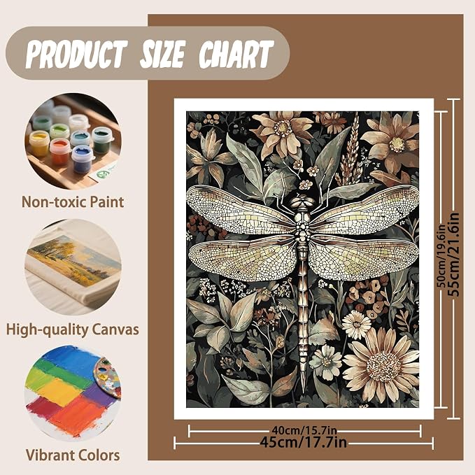 XTCIXAL Paint by Numbers Kit for Adults, Dragonfly, 16X20 Inch | DIY Paint by Number for Adults Beginner, High-Definition Color Canvas, Stress Relief, Home Wall Decor, Gifts, Unframed