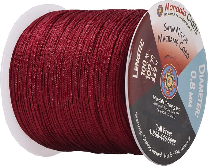Mandala Crafts 0.8mm Maroon Rattail Nylon Satin Cord for Jewelry Making