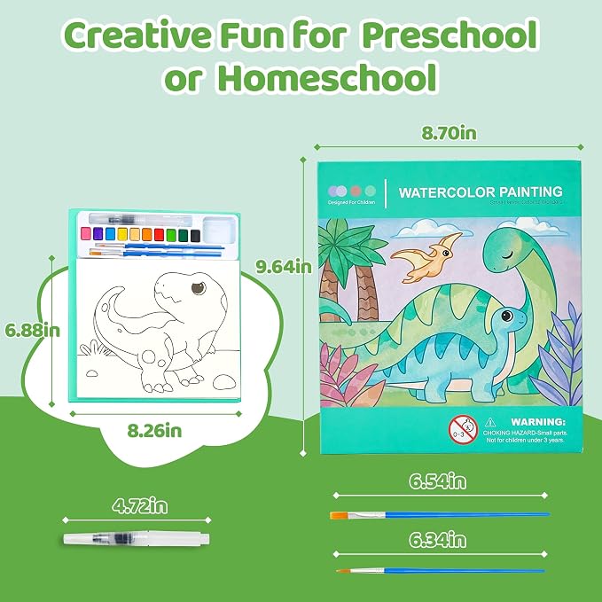 Paint with Water Coloring Books for Kids - Water Coloring Painting Book for Toddlers, 24Pages Drawing Activity Dinosaur No Mess Art for Kid Ages 3-8, Arts Crafts Activities Holiday Gift for Girls Boys