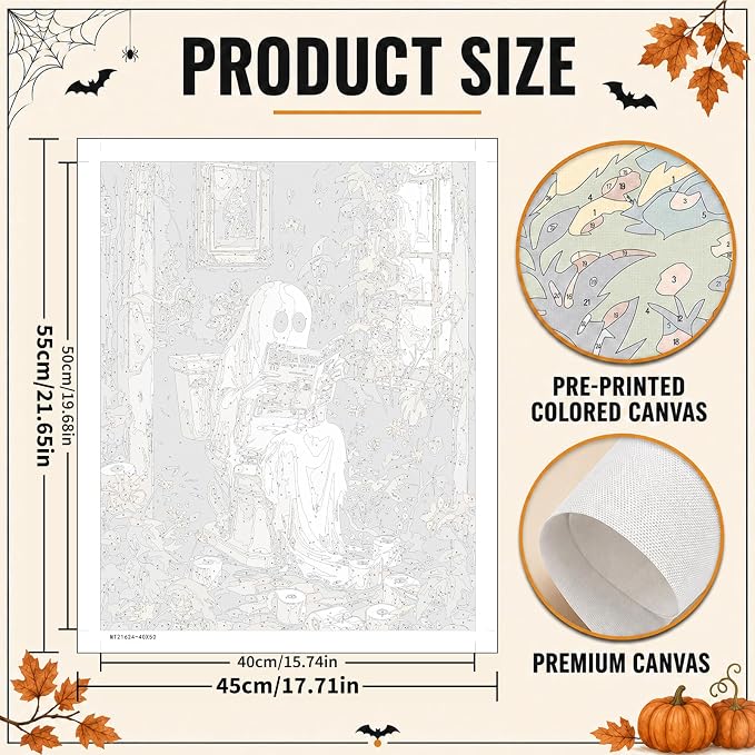 Halloween Ghost Paint by Numbers Kit for Adults, 16x20 inch | DIY Painting Kits Crafts for Adults, Relieve Stress, Frame Canvas, Wooden Easel, Gift Box, Home Wall Decor
