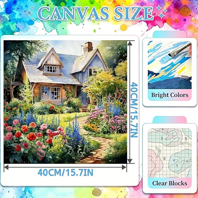 YarnWhimsy House Paint by Numbers for Adults, Paint by Number 16x16 inch | Landscape Paint by Numbers Kit for Adults, Scenery Acrylic Painting by Numbers for Gift Home Wall Decor (without Frame)