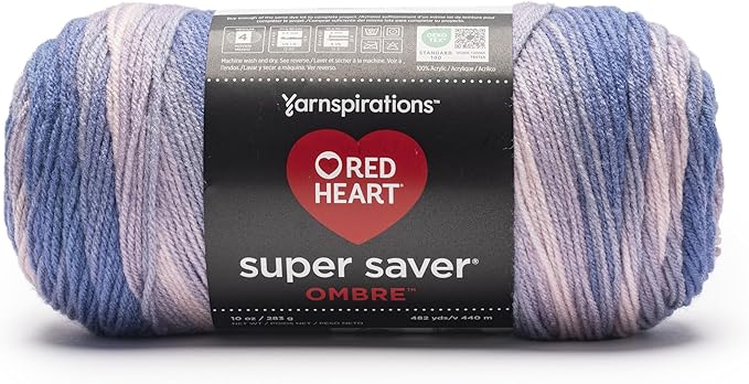 Red Heart Super Saver Ombre Yarn for Crocheting, Peaceful, 2-Pack | #4 Medium Worsted Weight 100% Acrylic Ombre Yarn for Blankets, Scarves, Hats, and Sweaters, 482 yards, 283g/10oz