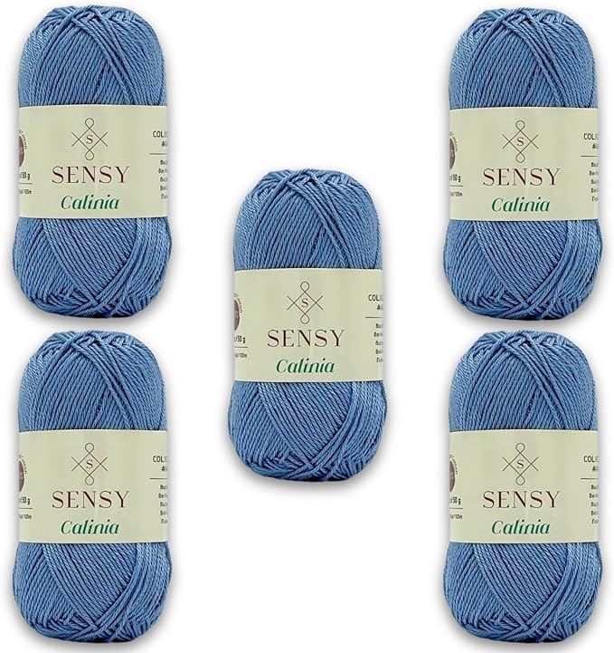 S Sensy Calinia - Mercerized Giza Cotton Yarn, 5 Skein Baby Blue, 131 Yards