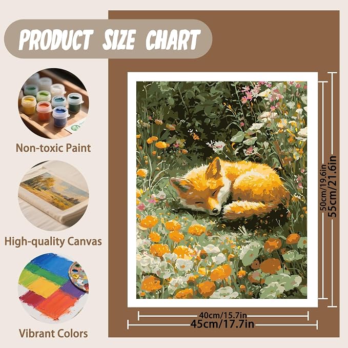 XTCIXAL Paint by Numbers Kit for Adults, Fox, 16X20 Inch | DIY Paint by Number for Adults Beginner, High-Definition Color Canvas, Stress Relief, Home Wall Decor, Gifts, Unframed