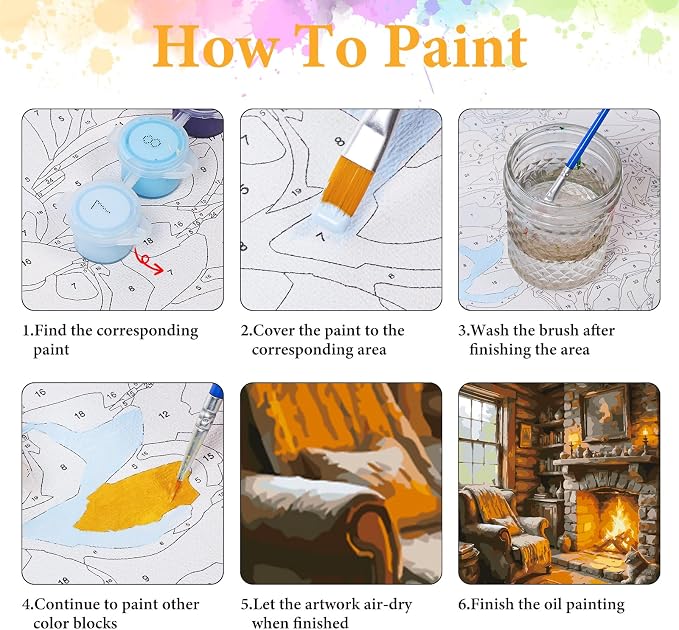 Paint by Numbers Kit for Adults, Cozy Fireplace & Rustic Cabin, 16x20 Inch