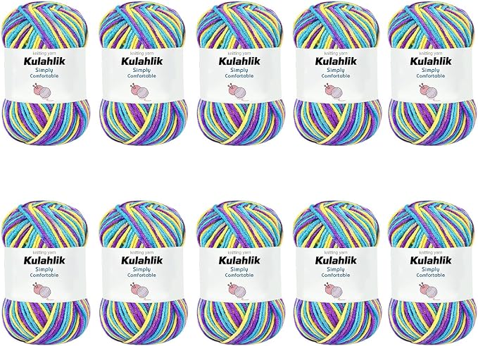 500g(10x50g) Acrylic Yarn for Crocheting and Knitting, Colorful Gradient Yarn Thread, 10 Rolls Skeins, Multicolor Hilo Acrílico, Perfect for DIY Crafts Project