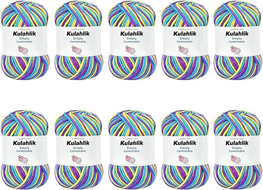 500g(10x50g) Acrylic Yarn for Crocheting and Knitting, Colorful Gradient Yarn Thread, 10 Rolls Skeins, Multicolor Hilo Acrílico, Perfect for DIY Crafts Project