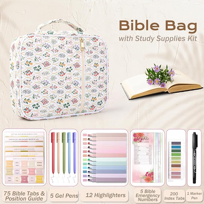 XKDOUS Bible Cover Case for Women Bible Bag Journaling Kit w/Study Supplies