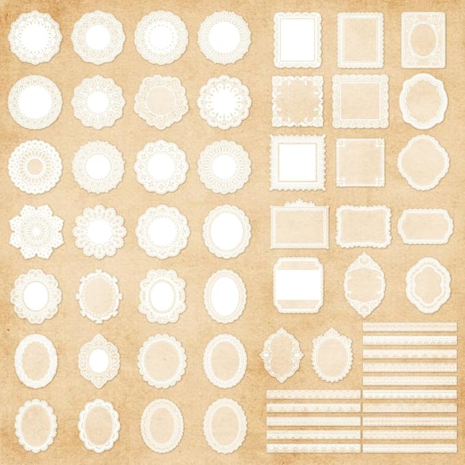 PRSTINCOL 120 PCs Lace Scrapbook Stickers,Waterproof Cutout Transparent Sticker PET Transparent Lace Stickers for Scrapbooking DIY Decoration Making Notebook Frame Album Handmade