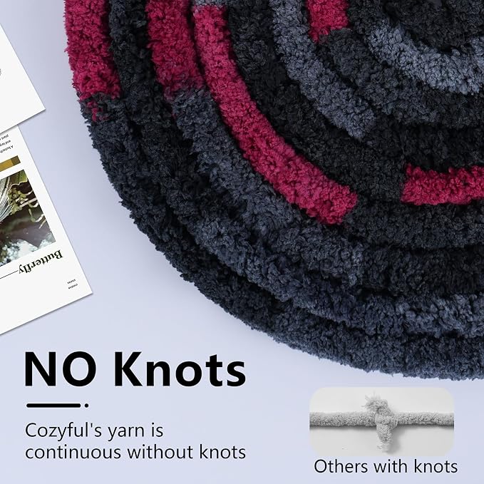Cozyful Chunky Yarn for Hand Knitting - #10 Chunky Chenille Blanket Yarn, Jumbo Big Thick Chunky Yarns for Crocheting, Tie Dye Bulky Knit Yarns, 8 Skein (20 yds 8 oz Each Skein), Grey & Black & Red