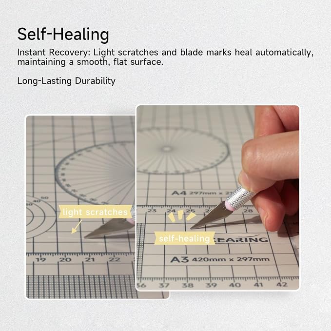KEARING A3 Self Healing Cutting Mat 12x18 Inch, 3mm Thick Double-Sided High-Contrast Craft Mat with Grid, Premium 5-Ply PVC Construction, Beige and Charcoal Grey, for Sewing, Quilting, Crafts, 1 PCS