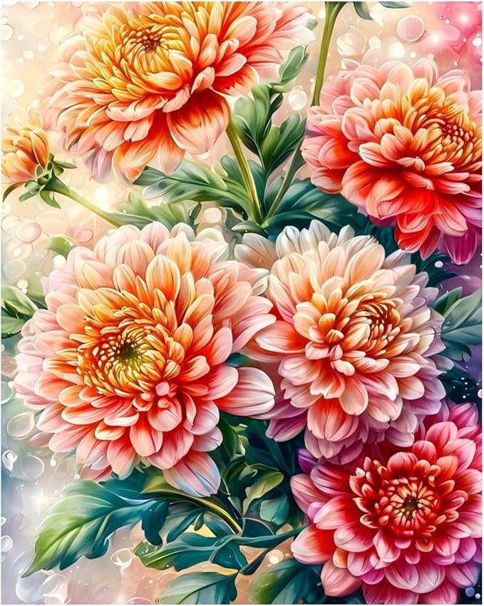 xcemhil Flowers Paint by Numbers Kit for Adults Beginner, Flowers Paint by Number for Adult, Acrylic Paint by Numbers Kits Suitable for Home Wall Art Decor Gifts 16x20 Inch