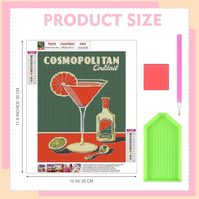 Diamond Art Kits for Adults,4 Pack Cocktails Diamond Painting Kits 12x16in