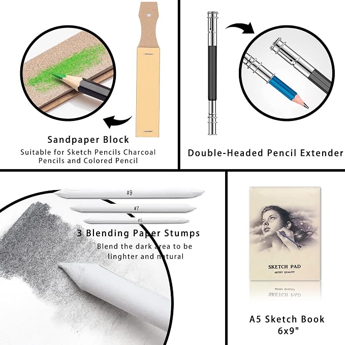 KALOUR Premium 144 Drawing Pencil Set,including 120 Colored Pencils and 24 Sketch Kit,Art Pencil Kit in Zippered Travel Case, for Drawing,Sketching and Coloring,Ideal for Beginner,Artists and Adults
