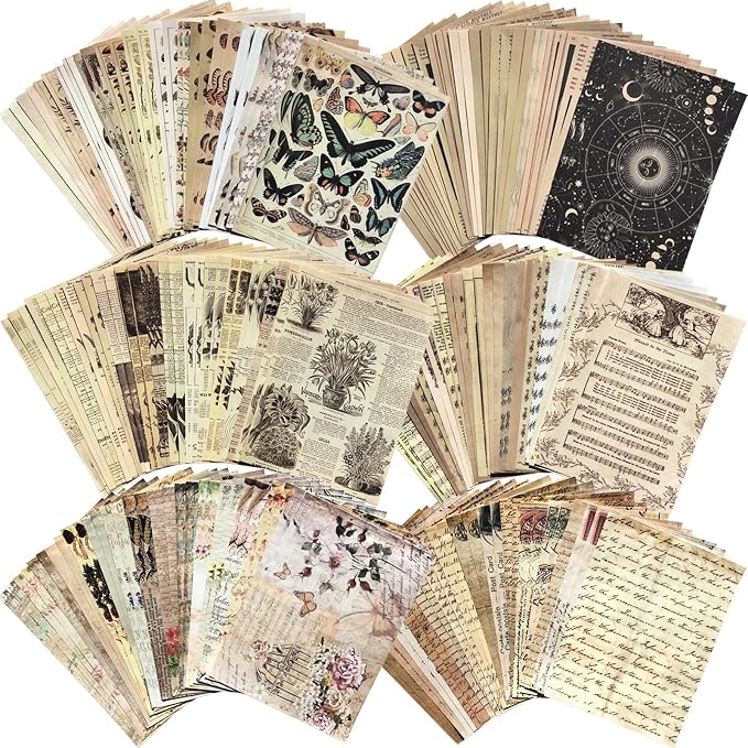 180 Sheets Scrapbook Paper, Large Vintage Junk Journal Decoupage Scrapbooking Bullet Journaling Supplies, Room Wall Decor Posters Ephemera Card Making Collage Crafts Paper Packs(5.5*7.87 Inch)
