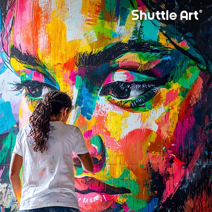 Shuttle Art Acrylic Paint, 15 Colors Acrylic Paint Large Bottle Set, 473ml/16oz Each, Rich Pigments, High Viscosity, Bulk for Artists, Beginners and Kids on Rocks Crafts Canvas Wood