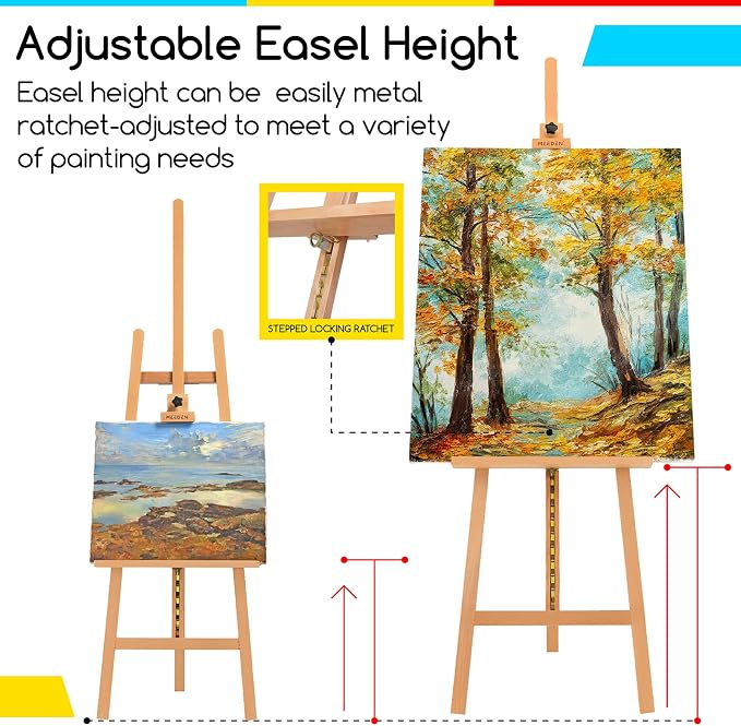 MEEDEN Large Basic Studio Easel: Solid Beechwood, Hold Art Canvas up to 50" | Adjustable Height from 69"-88" for Studio Gallery, Multiple Work Angles A-Frame Easel for Adults Artists Beginners, Natural