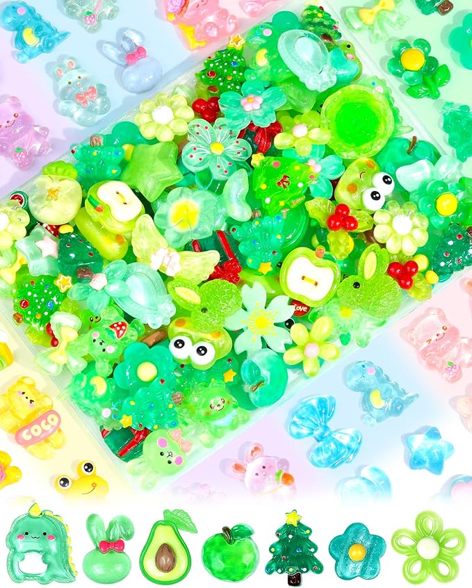 FIVEIZERO 100PCS Cute Slime Charms, Kawaii Flatback Resin Charms