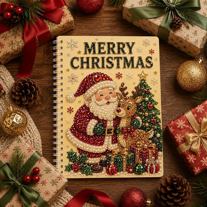 100 Pages DIY Christmas Pearl Diamond Art Painting Notebook，Style B