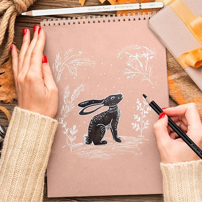 White and Black Color Pencils Drawing Set, 6 pcs White and 6 pcs Black Colored Sketching Pencils for Drawing, Sketching, Shading, Blending for Beginners & Artists